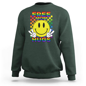 LGBT Free Hugs Support Sweatshirt Mom Hug Mama LGBTQ Ally Rainbow Flag Retro TS02 Dark Forest Green Printyourwear