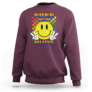 LGBT Free Hugs Support Sweatshirt Mom Hug Mama LGBTQ Ally Rainbow Flag Retro TS02 Maroon Printyourwear