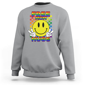 LGBT Free Hugs Support Sweatshirt Mom Hug Mama LGBTQ Ally Rainbow Flag Retro TS02 Sport Gray Printyourwear