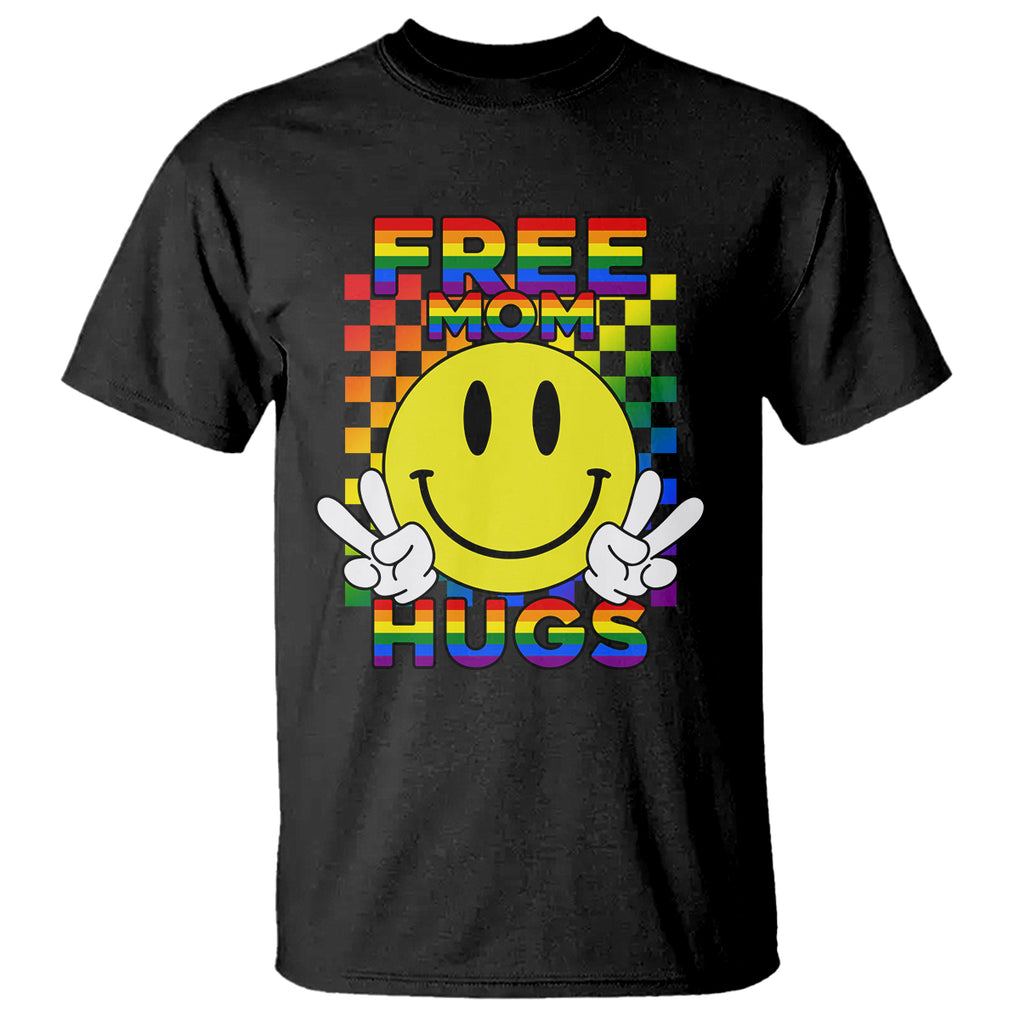 LGBT Free Hugs Support T Shirt Mom Hug Mama LGBTQ Ally Rainbow Flag Retro TS02 Black Printyourwear