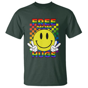 LGBT Free Hugs Support T Shirt Mom Hug Mama LGBTQ Ally Rainbow Flag Retro TS02 Dark Forest Green Printyourwear