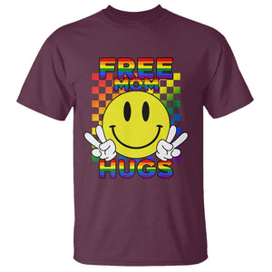 LGBT Free Hugs Support T Shirt Mom Hug Mama LGBTQ Ally Rainbow Flag Retro TS02 Maroon Printyourwear