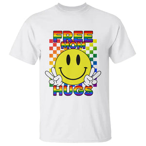 LGBT Free Hugs Support T Shirt Mom Hug Mama LGBTQ Ally Rainbow Flag Retro TS02 White Printyourwear