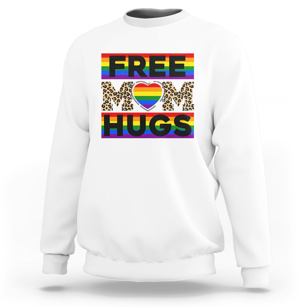 LGBT Free Hugs Support Sweatshirt Mom Hug Mama LGBTQ Ally Rainbow Flag Leopard TS02 White Printyourwear