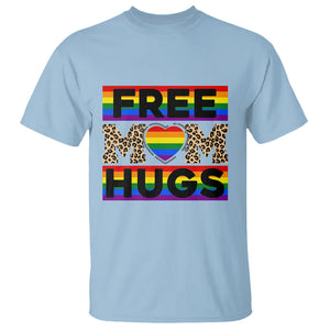 LGBT Free Hugs Support T Shirt Mom Hug Mama LGBTQ Ally Rainbow Flag Leopard TS02 Light Blue Printyourwear