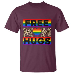 LGBT Free Hugs Support T Shirt Mom Hug Mama LGBTQ Ally Rainbow Flag Leopard TS02 Maroon Printyourwear