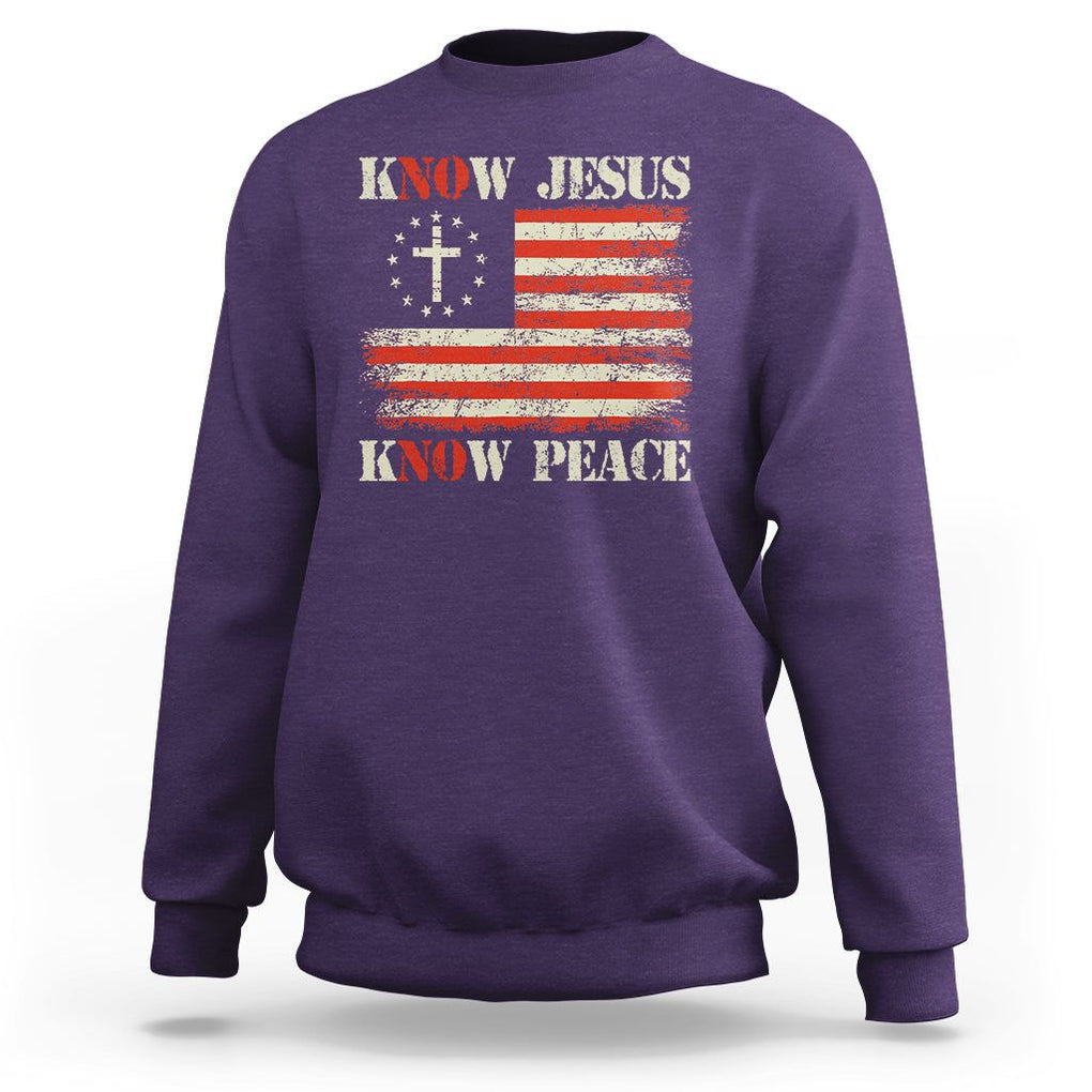Know Jesus Know Peace Sweatshirt No Jesus No Peace Bible American Flag TS02 Purple Printyourwear