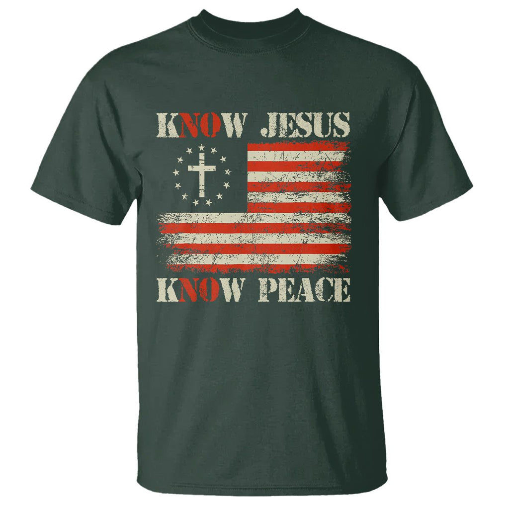 Know Jesus Know Peace T Shirt No Jesus No Peace Bible American Flag TS02 Dark Forest Green Printyourwear