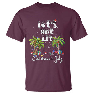 Let's Get Lit Chrismast In July T Shirt Xmas Lights Palm Tree Decoration TS02 Maroon Printyourwear