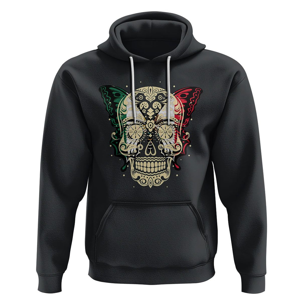 Mexican Sugar Skull Hoodie Mexico Flag Butterfly Latino Hispanic Heritage TS02 Black Printyourwear