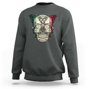 Mexican Sugar Skull Sweatshirt Mexico Flag Butterfly Latino Hispanic Heritage TS02 Dark Heather Printyourwear