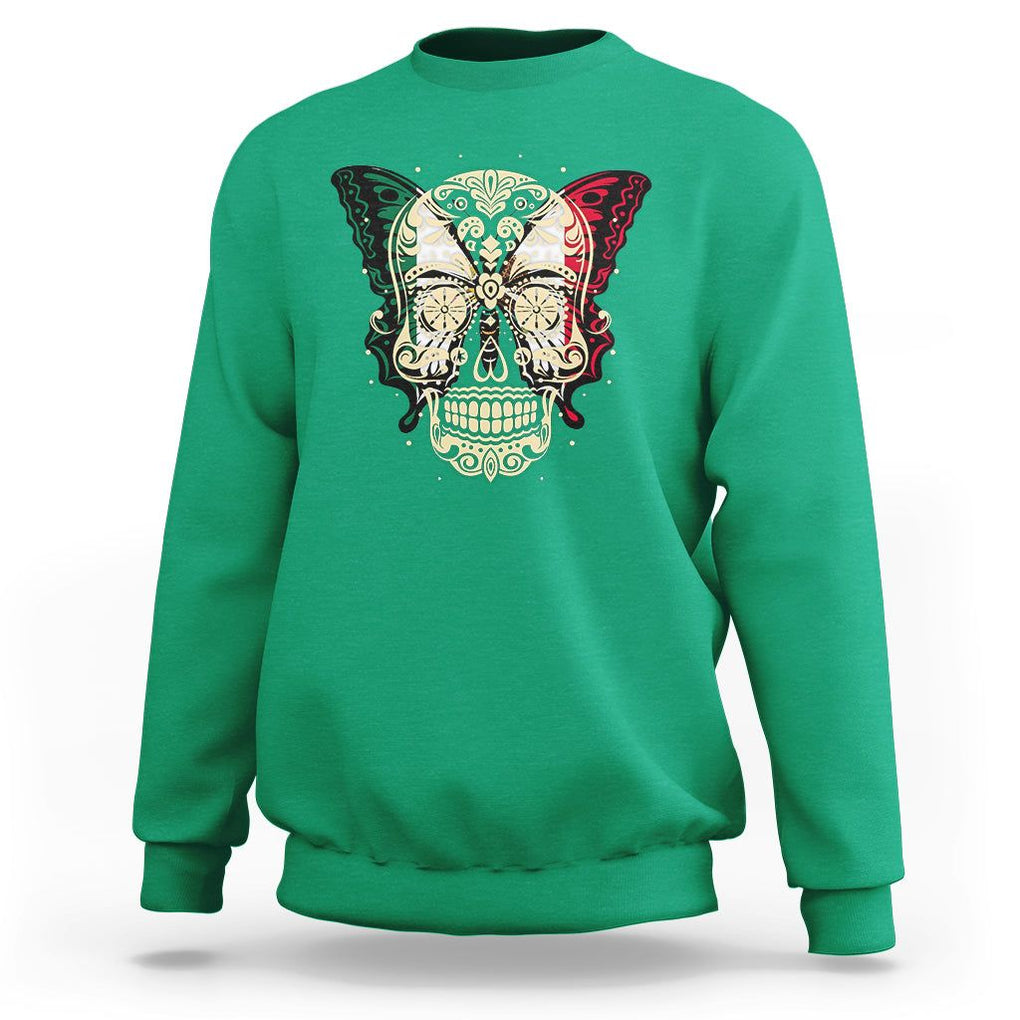Mexican Sugar Skull Sweatshirt Mexico Flag Butterfly Latino Hispanic Heritage TS02 Irish Green Printyourwear