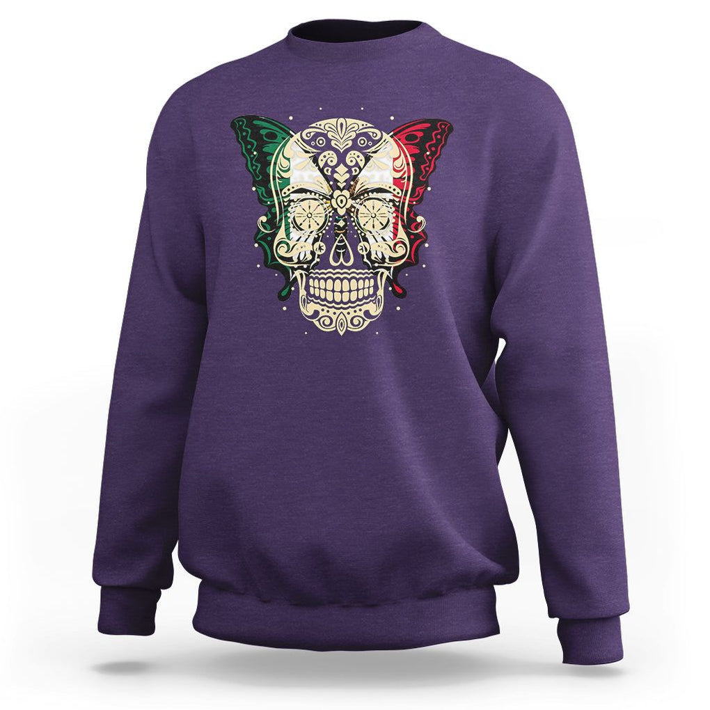 Mexican Sugar Skull Sweatshirt Mexico Flag Butterfly Latino Hispanic Heritage TS02 Purple Printyourwear