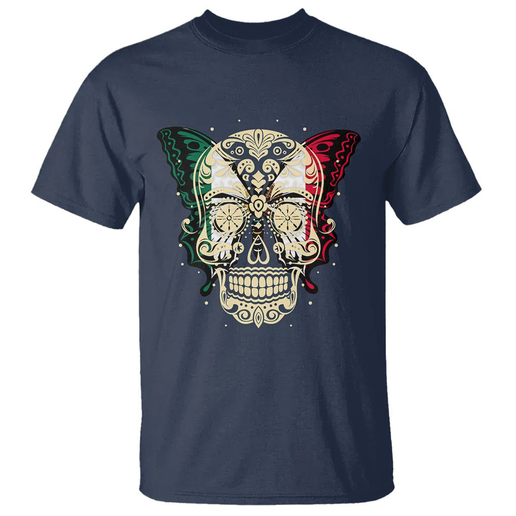 Mexican Sugar Skull T Shirt Mexico Flag Butterfly Latino Hispanic Heritage TS02 Navy Printyourwear