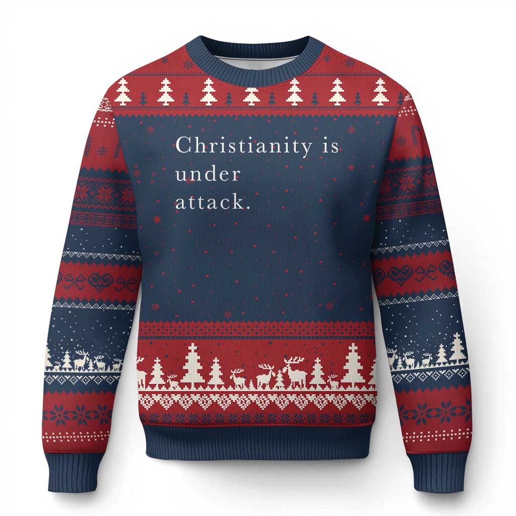 Christianity Is Under Attack Ugly Christmas Sweater Pray for Grand Blanc Michigan Faith Support TS02 Navy Red Print Your Wear