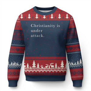 Christianity Is Under Attack Ugly Christmas Sweater Pray for Grand Blanc Michigan Faith Support TS02 Navy Red Print Your Wear