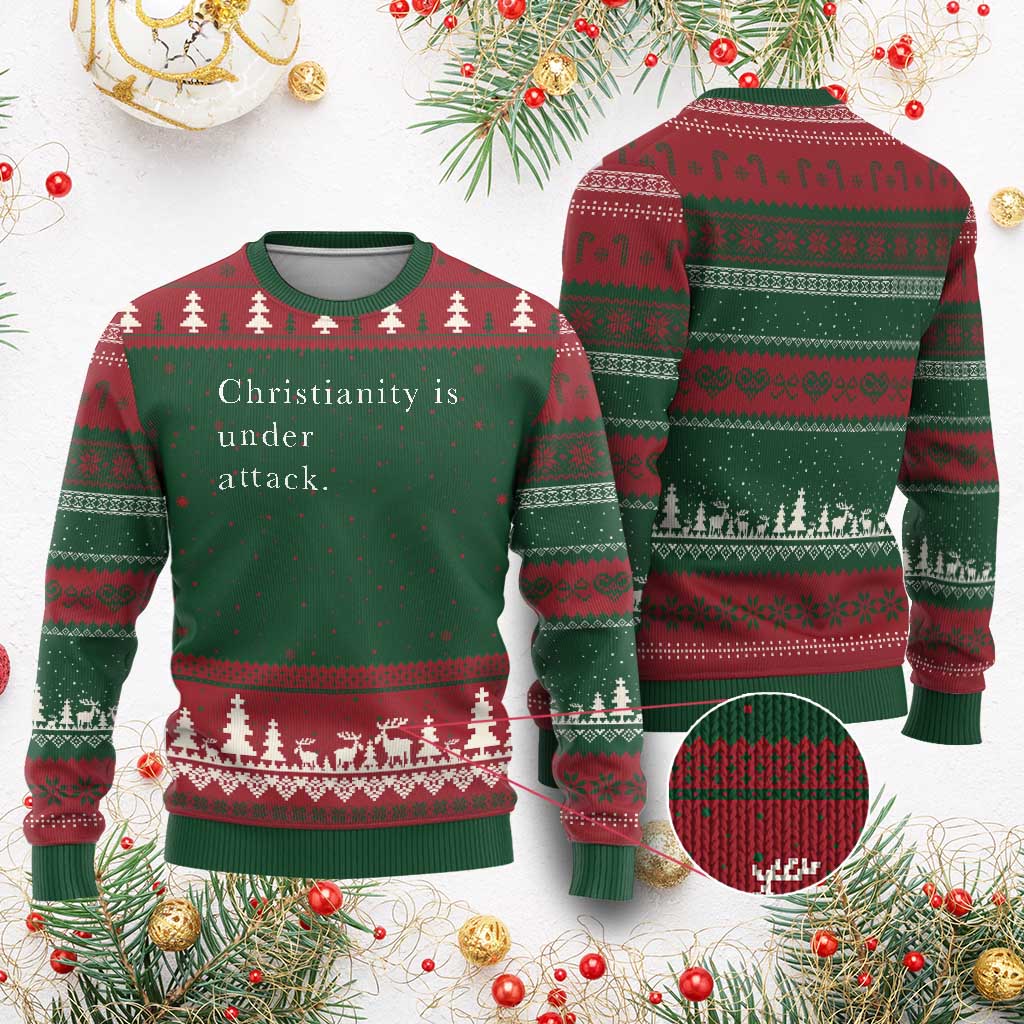 Christianity Is Under Attack Ugly Christmas Sweater Pray for Grand Blanc Michigan Faith Support TS02 Red Green Print Your Wear