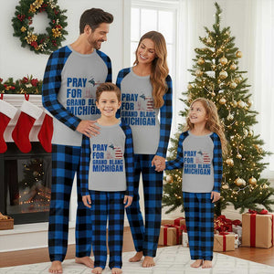 Pray for Grand Blanc Michigan Plaid Pajama Set American Flag Christian Support TS02 Blue Plaid Print Your Wear