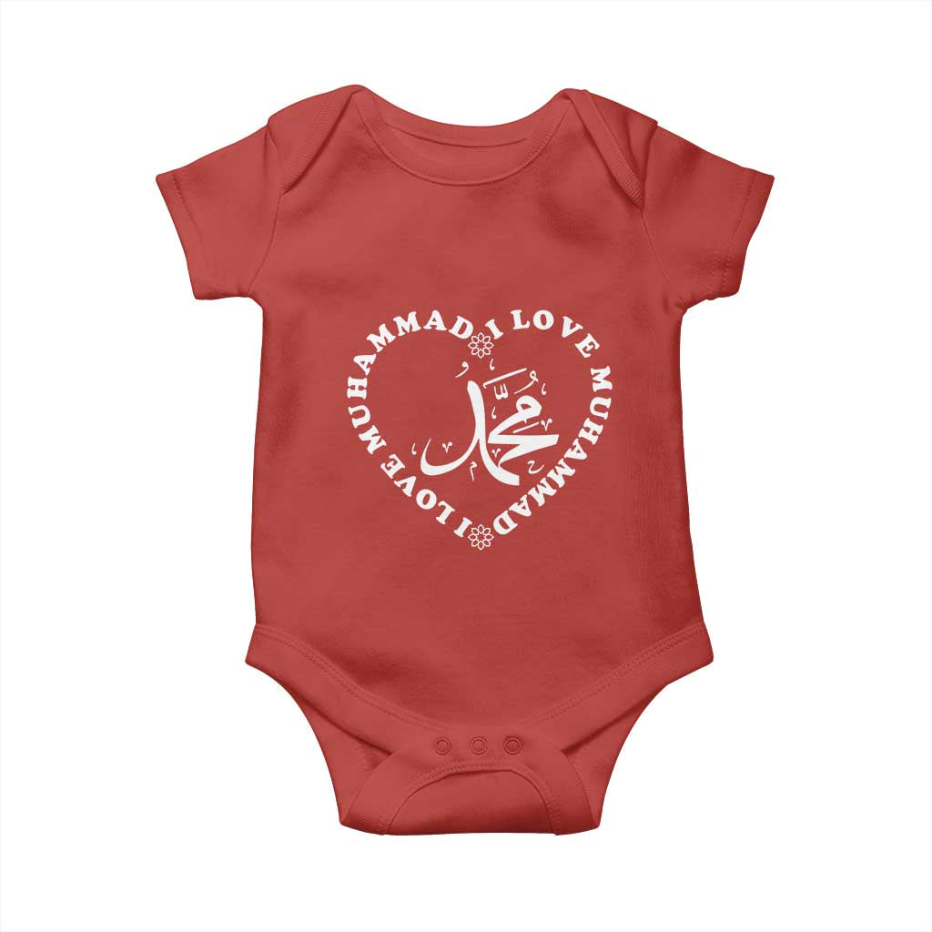 I Love Muhammad Baby Onesie Musliam Identity Peace Pride Islamic Calligraphy TS02 Red Print Your Wear