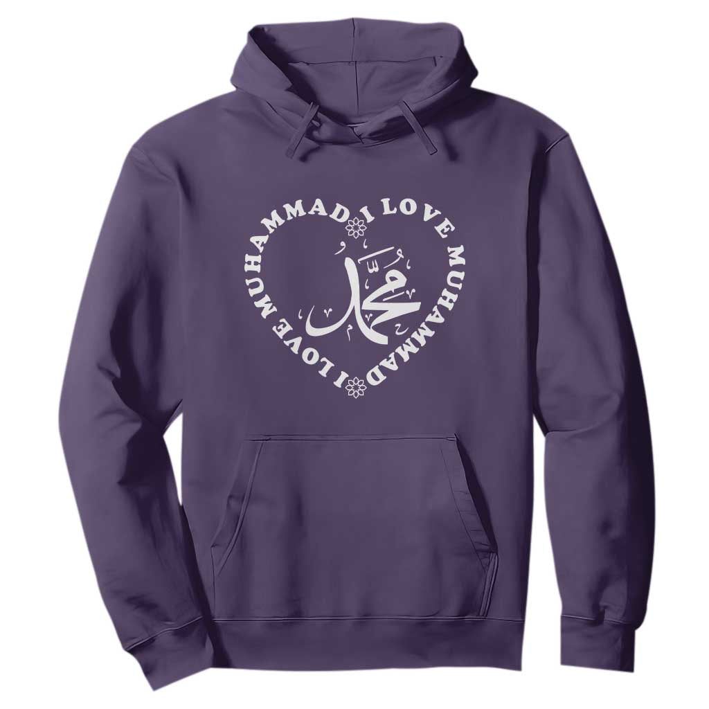 I Love Muhammad Hoodie Musliam Identity Peace Pride Islamic Calligraphy TS02 Purple Print Your Wear