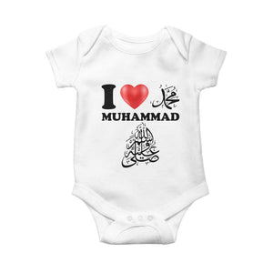 I Love Muhammad Baby Onesie Musliam Identity Faith Peace Pride Islamic Calligraphy TS02 White Print Your Wear