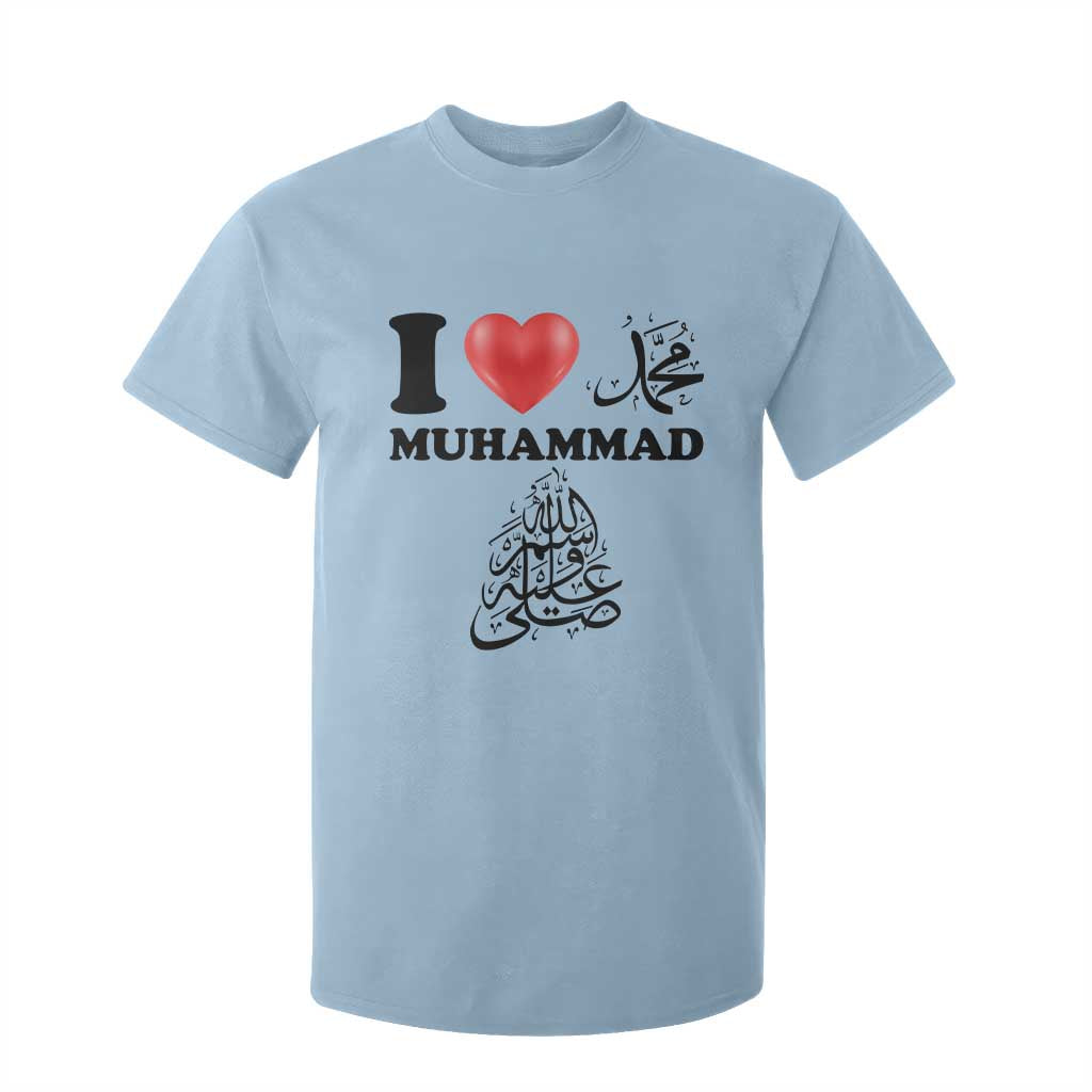 I Love Muhammad T Shirt For Kid Musliam Identity Faith Peace Pride Islamic Calligraphy TS02 Light Blue Print Your Wear