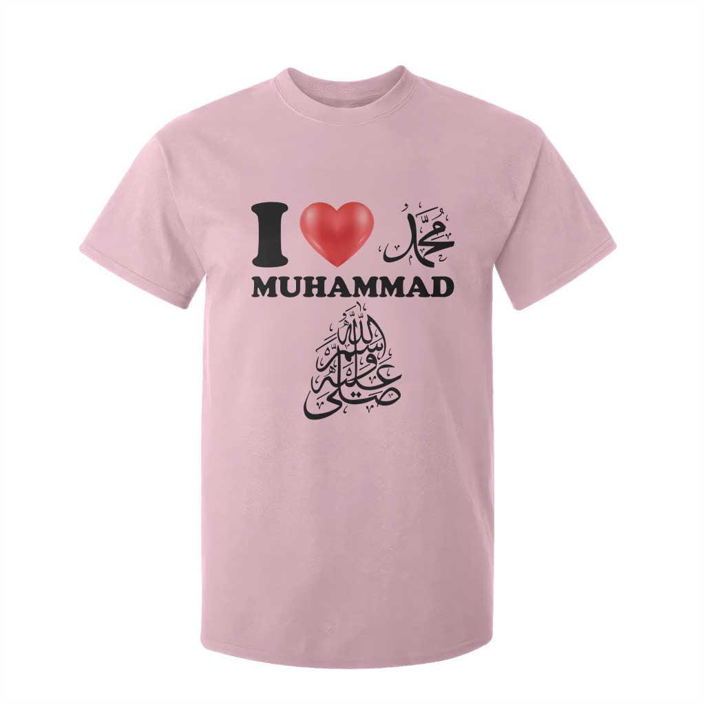 I Love Muhammad T Shirt For Kid Musliam Identity Faith Peace Pride Islamic Calligraphy TS02 Light Pink Print Your Wear