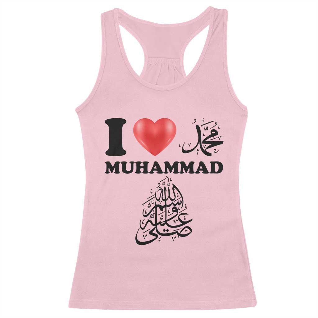 I Love Muhammad Racerback Tank Top Musliam Identity Faith Peace Pride Islamic Calligraphy TS02 Light Pink Print Your Wear