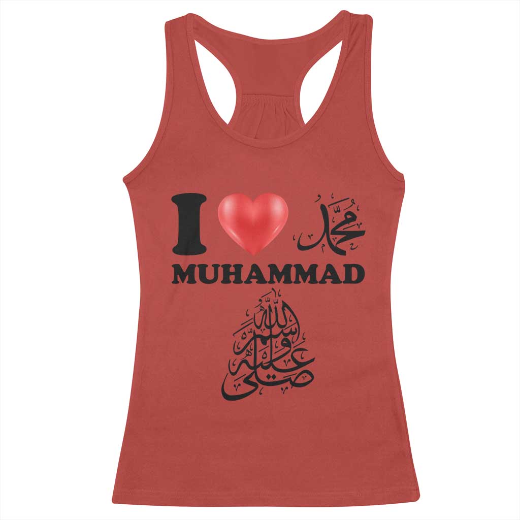 I Love Muhammad Racerback Tank Top Musliam Identity Faith Peace Pride Islamic Calligraphy TS02 Red Print Your Wear