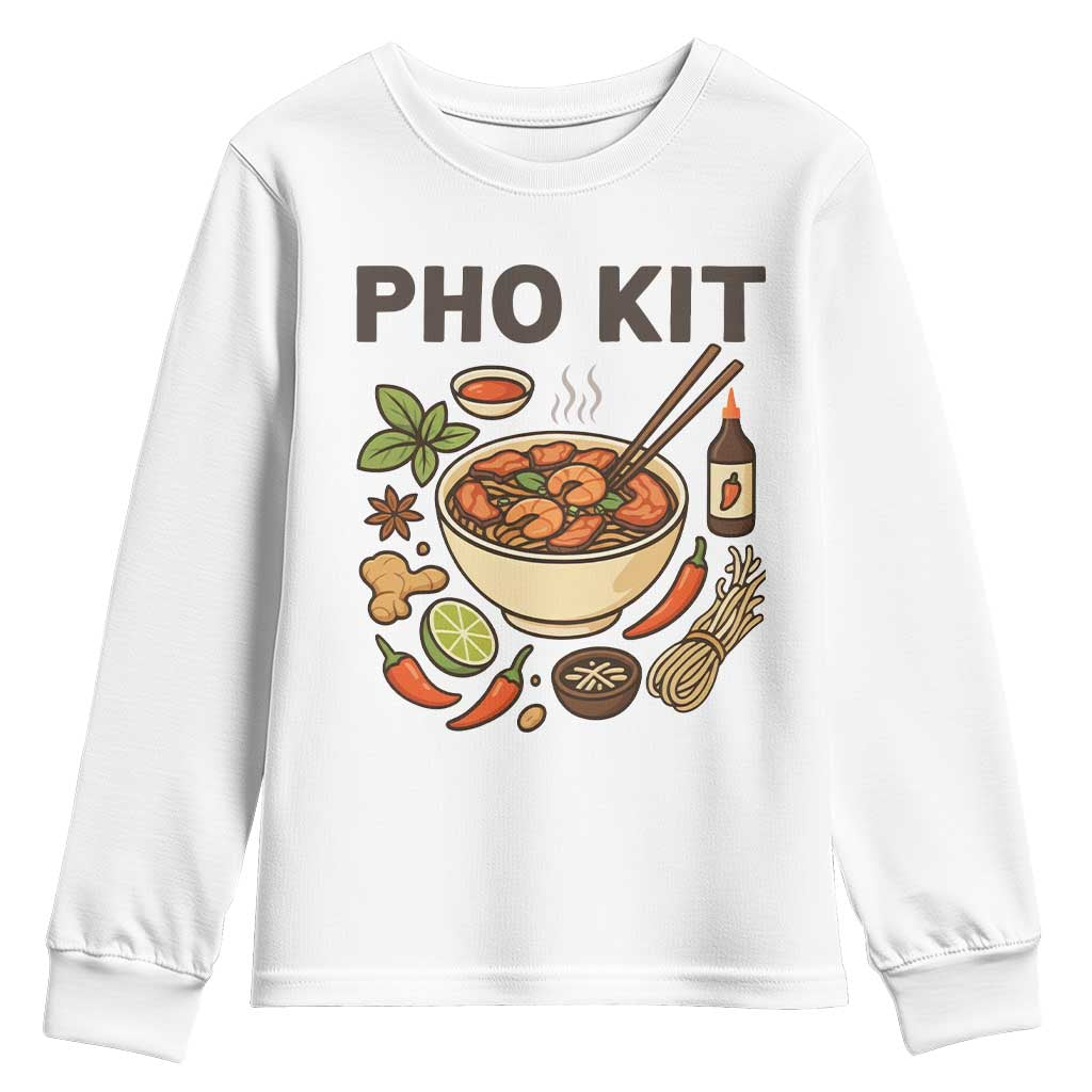 Funny Pho Kit Vietnamese Noodle Pun Youth Sweatshirt Ramen Pho Lovers Hilarious Foodie Graphic TS02 White Print Your Wear