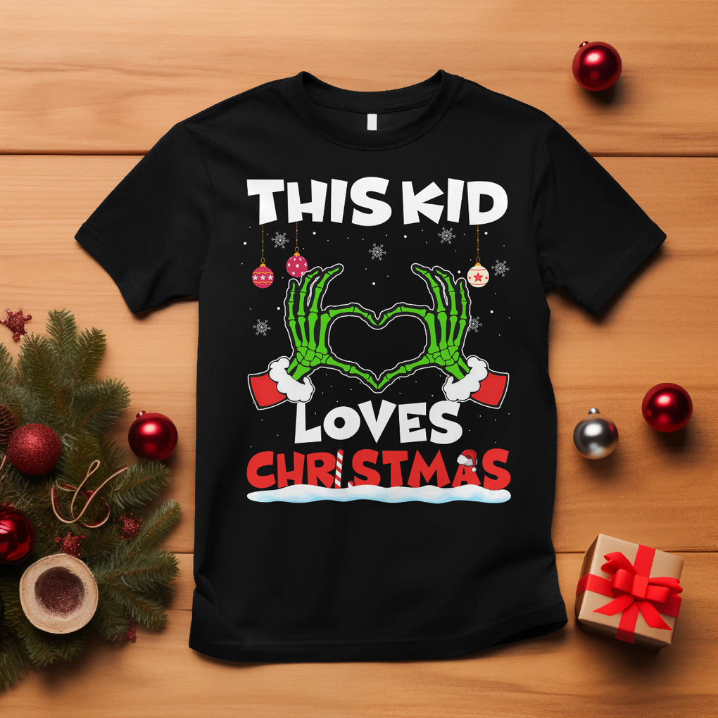 Funny Christmas T Shirt This Kid Loves Xmas Skeleton Heart TS02 Black Printyourwear