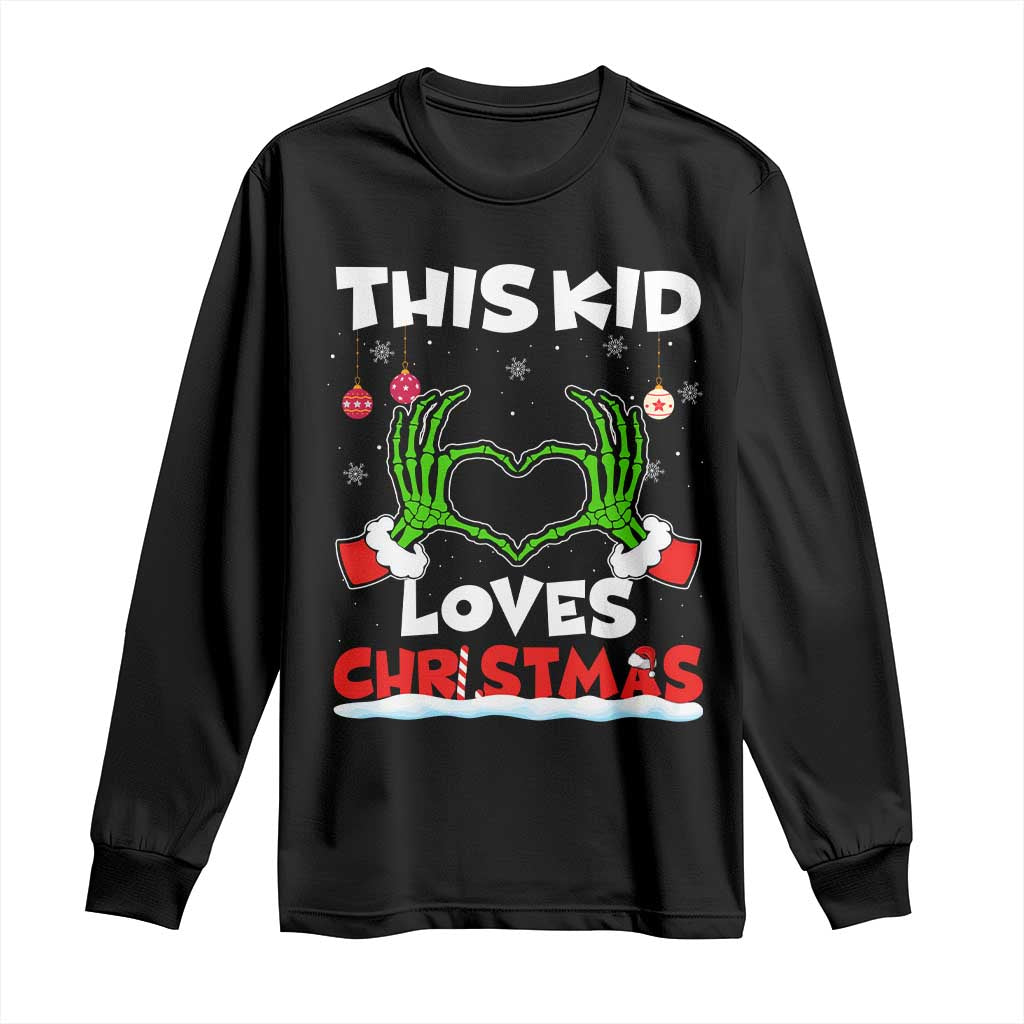 Funny Christmas Long Sleeve Shirt This Kid Loves Xmas Skeleton Heart TS02 Black Print Your Wear