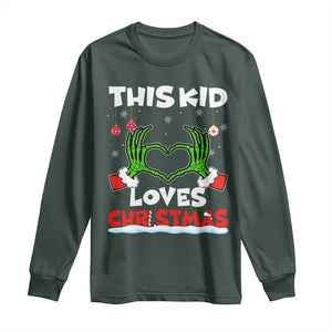 Funny Christmas Long Sleeve Shirt This Kid Loves Xmas Skeleton Heart TS02 Dark Forest Green Print Your Wear