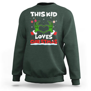 Funny Christmas Sweatshirt This Kid Loves Xmas Skeleton Heart TS02 Dark Forest Green Printyourwear