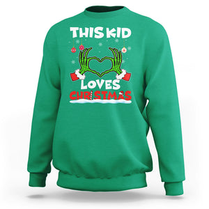 Funny Christmas Sweatshirt This Kid Loves Xmas Skeleton Heart TS02 Irish Green Printyourwear