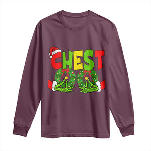 Christmas Couples Long Sleeve Shirt Chestnuts Xmas Matching Family Funny Chest Skeleton TS02 Maroon Print Your Wear