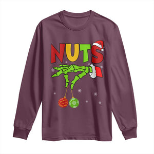 Christmas Couples Long Sleeve Shirt Chestnuts Xmas Matching Family Funny Nuts Skeleton TS02 Maroon Print Your Wear