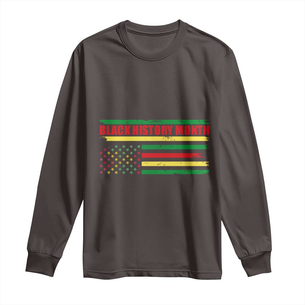 Black History Month Long Sleeve Shirt African American Pride US Flag TS02 Dark Chocolate Print Your Wear