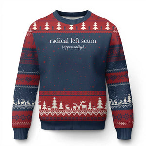 Radical Left Scum Apparently Ugly Christmas Sweater Minimalist Political Humor Satire TS02 Navy Red Print Your Wear
