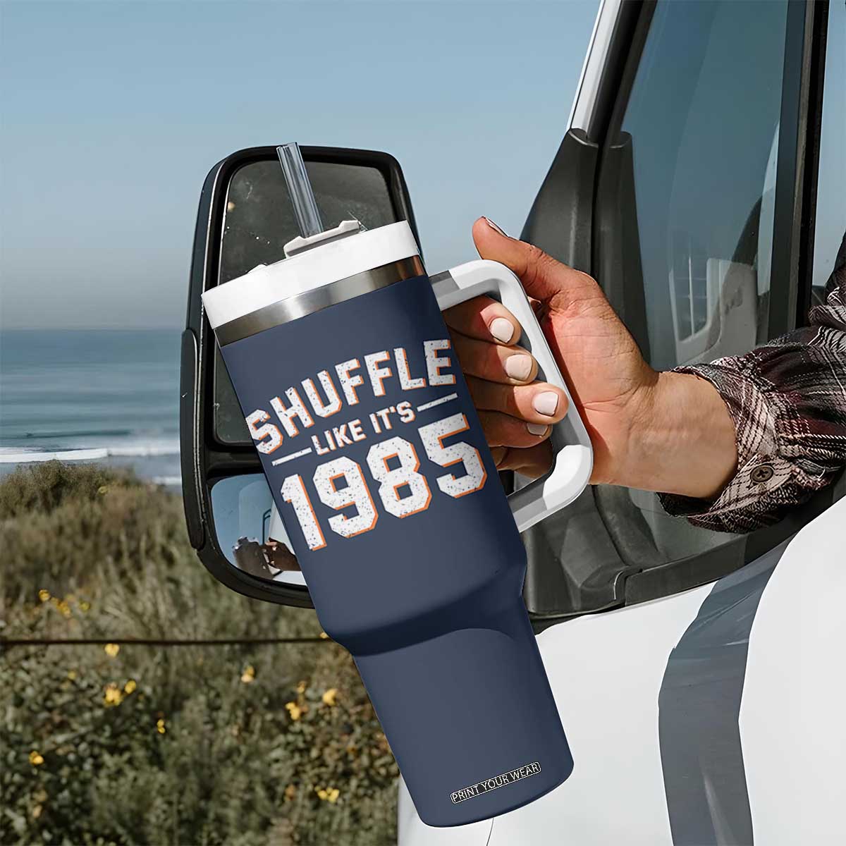Shuffle Like Its 1985 Tumbler With Handle Retro Championship Celebrated TS02 Print Your Wear