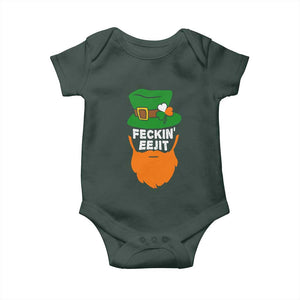 Funny St Patricks Day Baby Onesie Feckin Eejit Irish Slang Idiot Patty's Day TS02 Dark Forest Green Print Your Wear