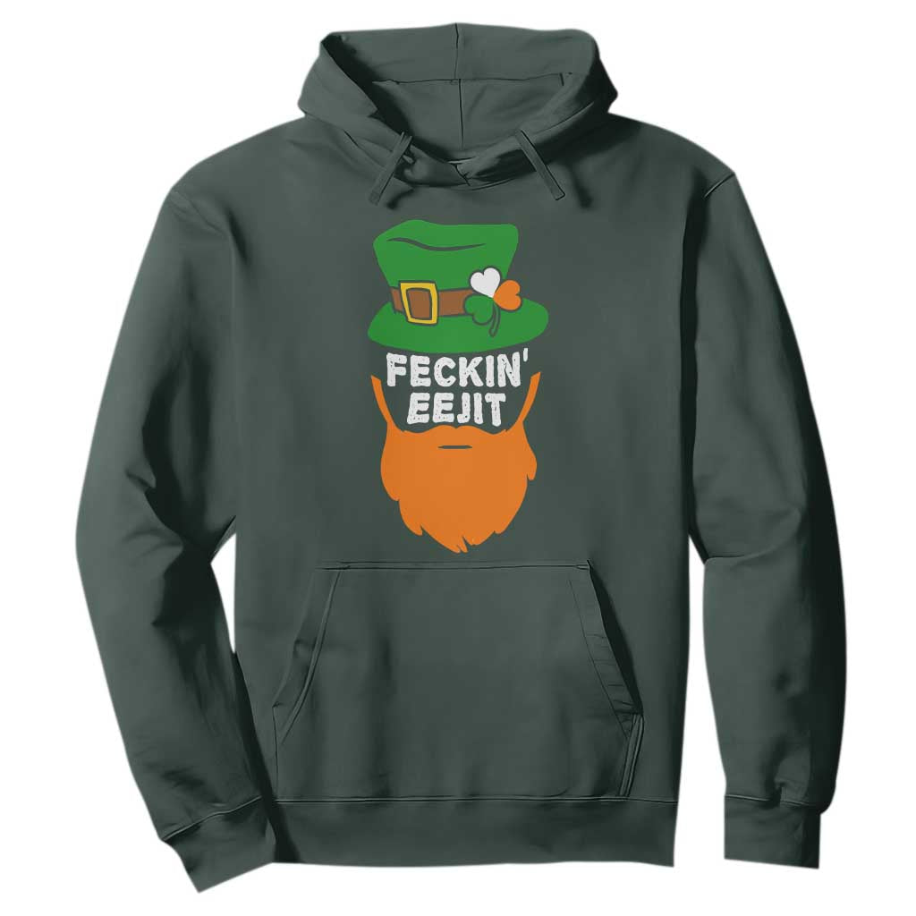Funny St Patricks Day Hoodie Feckin Eejit Irish Slang Idiot Patty's Day TS02 Dark Forest Green Print Your Wear