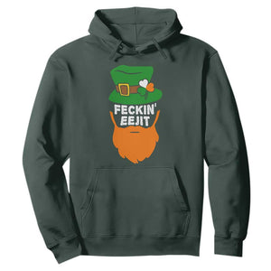 Funny St Patricks Day Hoodie Feckin Eejit Irish Slang Idiot Patty's Day TS02 Dark Forest Green Print Your Wear