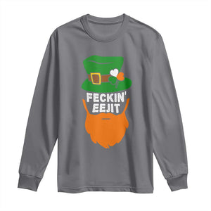 Funny St Patricks Day Long Sleeve Shirt Feckin Eejit Irish Slang Idiot Patty's Day TS02 Charcoal Print Your Wear