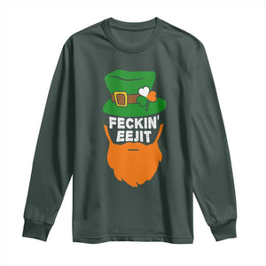 Funny St Patricks Day Long Sleeve Shirt Feckin Eejit Irish Slang Idiot Patty's Day TS02 Dark Forest Green Print Your Wear