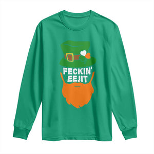 Funny St Patricks Day Long Sleeve Shirt Feckin Eejit Irish Slang Idiot Patty's Day TS02 Irish Green Print Your Wear