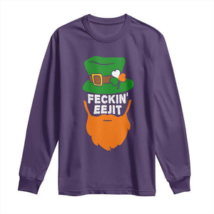 Funny St Patricks Day Long Sleeve Shirt Feckin Eejit Irish Slang Idiot Patty's Day TS02 Purple Print Your Wear