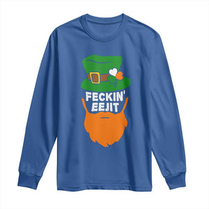 Funny St Patricks Day Long Sleeve Shirt Feckin Eejit Irish Slang Idiot Patty's Day TS02 Royal Blue Print Your Wear