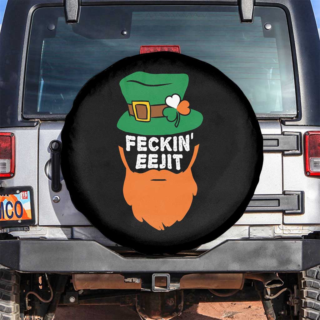 Funny St Patricks Day Spare Tire Cover Feckin Eejit Irish Slang Idiot Patty's Day TS02 No hole Black Print Your Wear