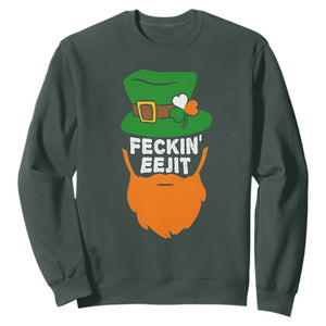 Funny St Patricks Day Sweatshirt Feckin Eejit Irish Slang Idiot Patty's Day TS02 Dark Forest Green Print Your Wear